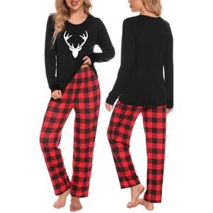 SWOMOG Christmas Womens Long Sleeve Pj Set Printed Lounge Set Large